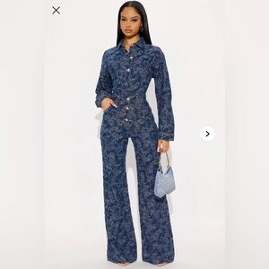 Fashion Nova Navy Paisley Jumpsuit
